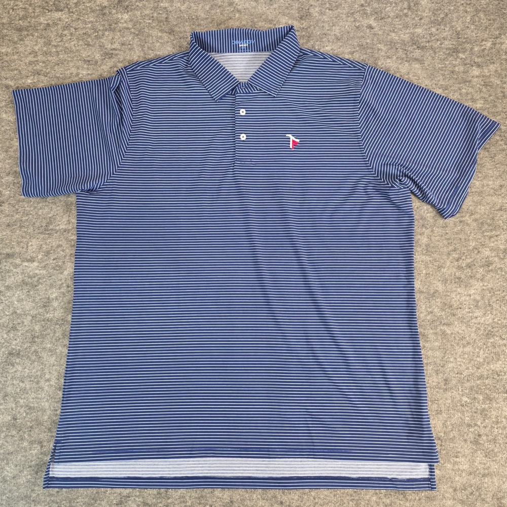 Draddy Sport Polo Shirt Mens XXL Blue White Striped Short Sleeve Golf Stretch